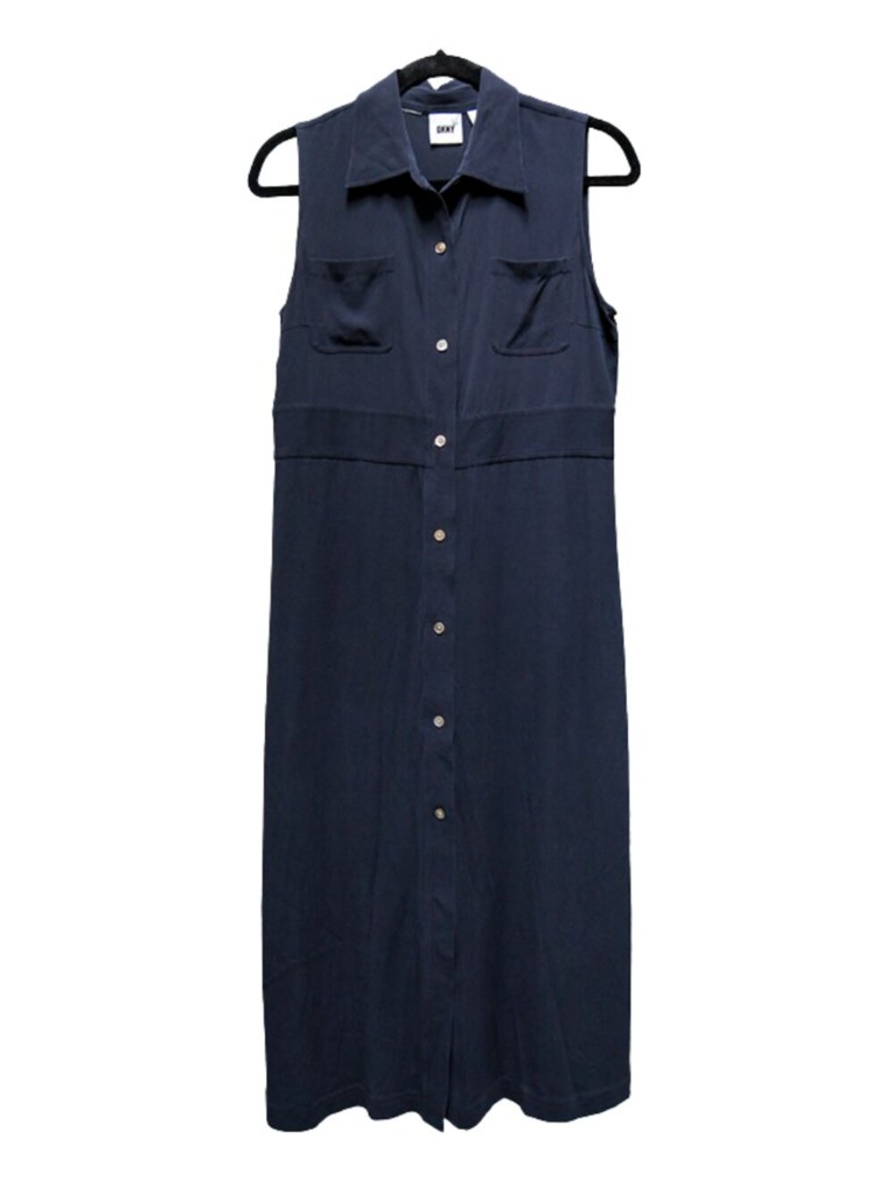 VTG 90s DKNY Navy Sleeveless Button Front Shirtdress M/L Minimalist